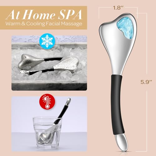 3-in-1 Cryo Gua Sha Facial Tools, Ice Roller Globes for Women Face and Eyes Massager, Unbreakable Stainless Steel Face Sculpting Skin Care Tools, Esthetician Supplies with Carry Case
