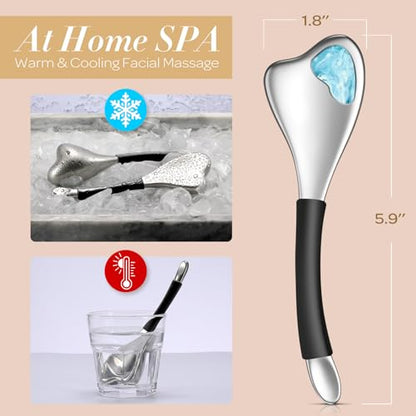 3-in-1 Cryo Gua Sha Facial Tools, Ice Roller Globes for Women Face and Eyes Massager, Unbreakable Stainless Steel Face Sculpting Skin Care Tools, Esthetician Supplies with Carry Case