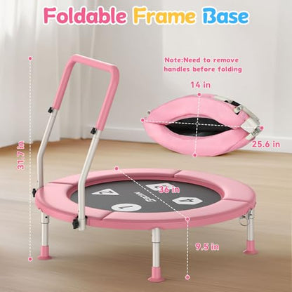 BCAN BT1 36'' Toddler Trampoline, ASTM Certified-Foldable Mini Trampolines for Kids Ages 1-6, Adjustable Handle, Safety Pad & Foldable Legs, Baby Trampoline Indoor/Garden, Gift for Boy and Girl - color: Pink