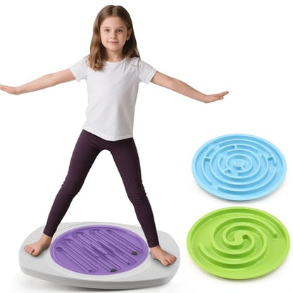 Balance Board with Maze for Kids, Labyrinth Wobble Board Rocking Seesaw Sensory Training with 2 Balls & 2 Replacement Labyrinth Disks, Non-Slip Pedals Indoor Outdoor for Boys Girls
