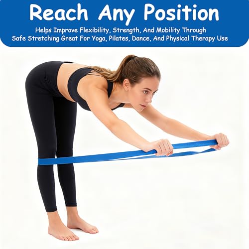 Stretching Strap Yoga Strap with Loops Stretch Straps for Physical Therapy Non Elastic Exercise Strap for Pilates Dance and Gymnastics - color: Blue