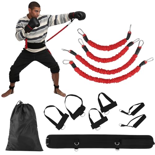 12 PCS Boxing Resistance Bands Set, 15 Lbs Exercise Bands with Adjustable Wrist Ankle Cuffs and Waistbelt, Portable MMA Martial Arts Training Kit for Explosive Power, Speed, Agility