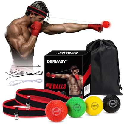 Dermasy® Upgraded Boxing Reflex Ball, Boxing Training Ball with Headband Perfect for Reaction, Punching Speed, Fight Skill, Fitness, Newst Boxing Equipment - style: 4 balls