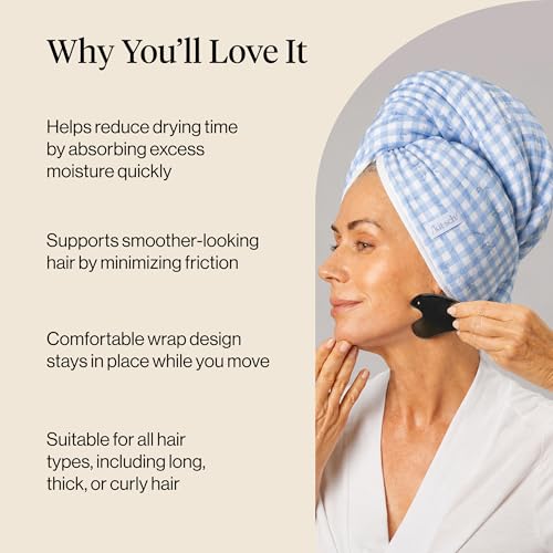Kitsch XL Microfiber Hair Towel Wrap for Women - color: Gingham Blue
