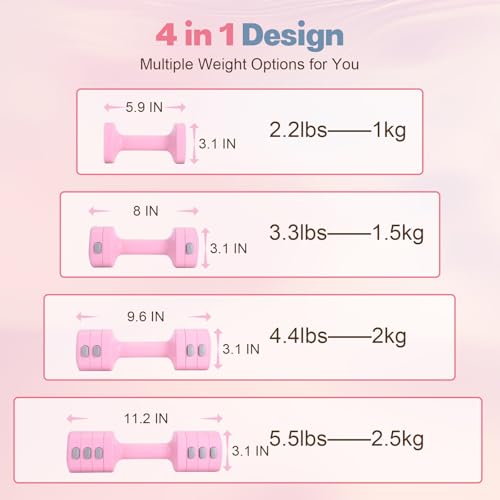 kisnbld Adjustable Dumbbell Set of 2, 4 in 1 Free Weights Dumbbells Set for Women with Fast Adjustment, Each 2lb 3lb 4lb 5lb Hand Weights Set for Home Gym & Outdoor Exercise Training - color: Pink, style: Pair