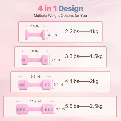 kisnbld Adjustable Dumbbell Set of 2, 4 in 1 Free Weights Dumbbells Set for Women with Fast Adjustment, Each 2lb 3lb 4lb 5lb Hand Weights Set for Home Gym & Outdoor Exercise Training - color: Pink, style: Pair