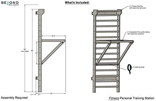 Beyond Balance Personal Training Station: Swedish Ladder Stall Bars with Adjustable Pull-Up Dip Bar Attachment