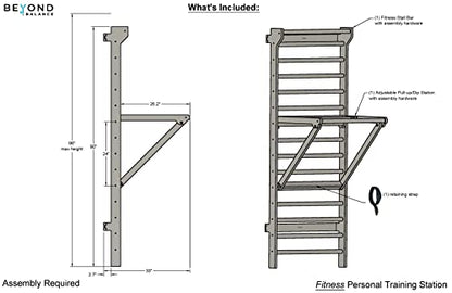 Beyond Balance Personal Training Station: Swedish Ladder Stall Bars with Adjustable Pull-Up Dip Bar Attachment