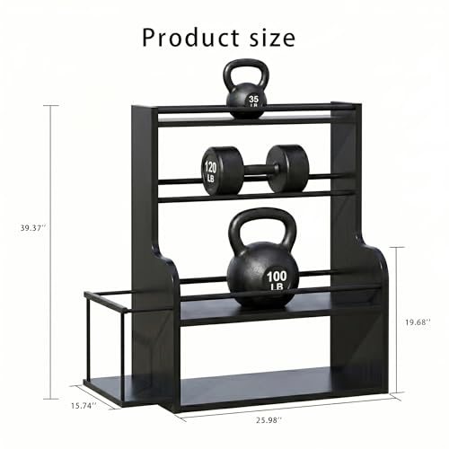 APRTAT Bamboo Dumbbell Rack, Adjustable Weight Rack for Home Gym, All-in-One Workout Equipment Storage for Dumbbells, Kettlebells, Yoga Mats & Balls