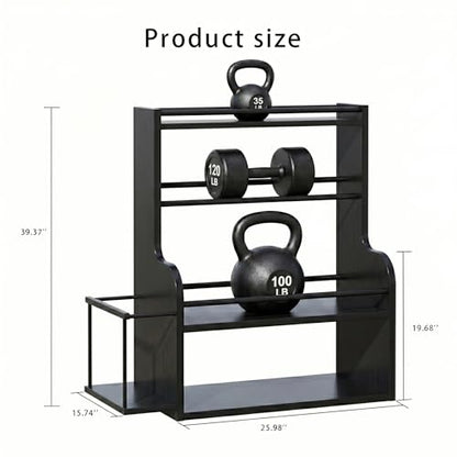 APRTAT Bamboo Dumbbell Rack, Adjustable Weight Rack for Home Gym, All-in-One Workout Equipment Storage for Dumbbells, Kettlebells, Yoga Mats & Balls