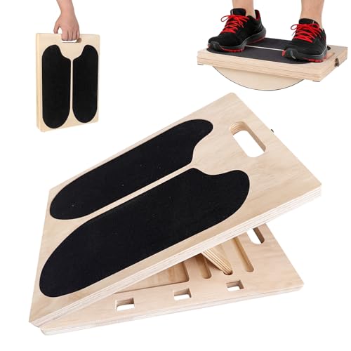 Wooden 2-in-1 Slant & Balance Board, Adjustable Wobble Design for Calf Stretch Exercise, Knee Ankle Heel Foot Pain Relief