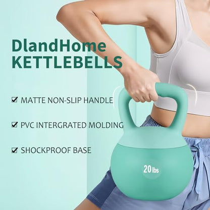 DlandHome Kettlebell Weights Strength Training Kettlebell-Great for Full Body Workout and Strength Training,Easy Grip Handle,PVC Filled with Iron Sand - color: Mint Green-20lbs