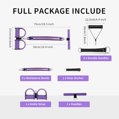 Multifunction Tension Rope, 2 Tubes Stretch Yoga Pedal Tension Strap, Adjustable Resistance, Tension Rope Fitness Equipment - color: Purple