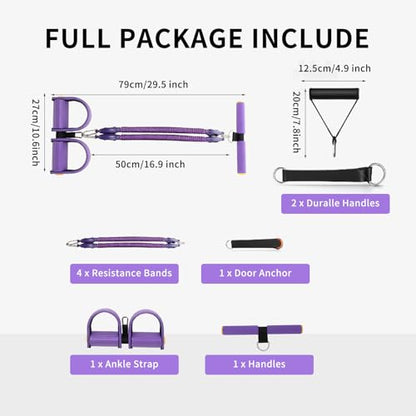 Multifunction Tension Rope, 2 Tubes Stretch Yoga Pedal Tension Strap, Adjustable Resistance, Tension Rope Fitness Equipment - color: Purple