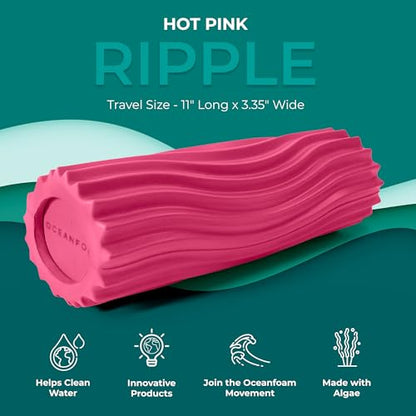 Ripple Travel Foam Roller (11" x 3.35") Firm Mini Foam Roller for Physical Therapy, Deep Tissue Massage, Back Pain - High Density, Ergonomic Wave Textured, Yoga, Pilates, Exercise (Hot Pink) - color: Hot Pink