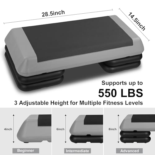 Adjustable Aerobic Stepper Workout Step with 4 Risers Fitness & Exercise Platform Trainer