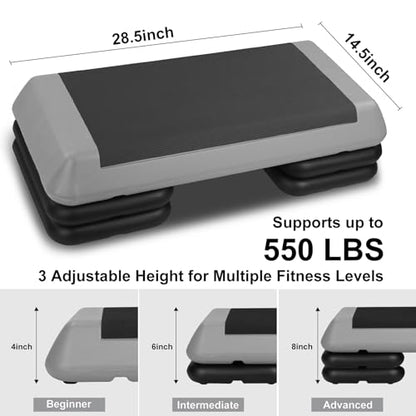 Adjustable Aerobic Stepper Workout Step with 4 Risers Fitness & Exercise Platform Trainer