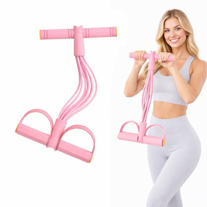 8-Tube Pedal Resistance Band with Handles, Multifunctional Pedal Resistance Band Made of Natural Rubber, Fashion Puller Exercise Equipment for Full Body Strength, Toning & Stretching - color: Pink