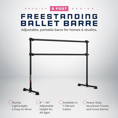 VITA Barre Portable Freestanding Double Ballet Barre, Prodigy, Aluminum | Adjustable Height, USA Made, Home or Gym Exercise Equipment for Kids & Adults | Dance, Fitness, Pilates - color: Black, style: 5 Ft