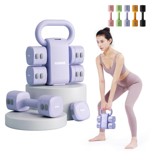 Lightweight Adjustable Dumbbell Kettlebell Set - 4 in 1 Free Weight Set with Kettlebell Grip Converter, Each 2.2 3.3 4.4 5.5lb Quick Change Weight Women Dumbbell Set for Small Spaces Home Gym - color: Adjustable Kettlebell Purple