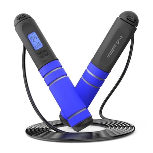 Digital Jump Rope with Smart Counter & Timer - Adjustable Speed Skipping Rope for Fitness, Weight Loss, Boxing, MMA - Tangle-Free Ball Bearings & Anti-Slip Handles for Men, Women, Kids.(Check 2026 New Evolution for 3s Rope Swap) - color: Blue