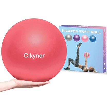 Cikyner Soft Pilates Ball, Small Exercise Ball 9 Inch Mini Gym Ball with Inflatable Straw, Suitable for Pilates, Yoga, Full Body Training, Physical Therapy and Balance improving at Home, Gym & Office - color: Red