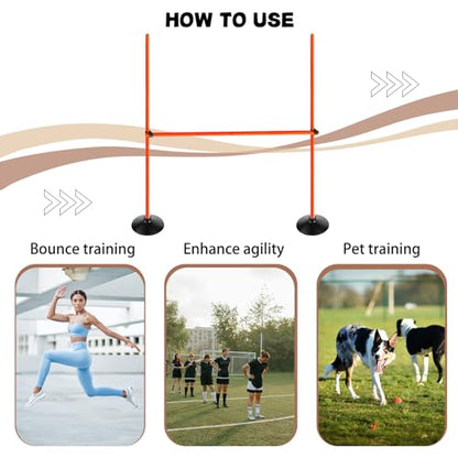 Orange Adjustable Height Agility Hurdle Set Multi-Function Soccer Trainning Pole Set Coaching Sticks with Rubber Base - color: 4.9 FT, style: Pack of 6