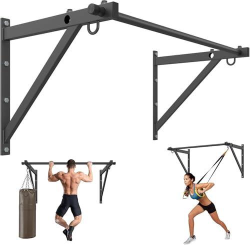 500LBS Capacity Wall Mounted Pull Up Bar, 45"/51" Chin Up Bar, Reinforced Thick Metal Joist Mounted Strength Training Bar with Adjustable Depth