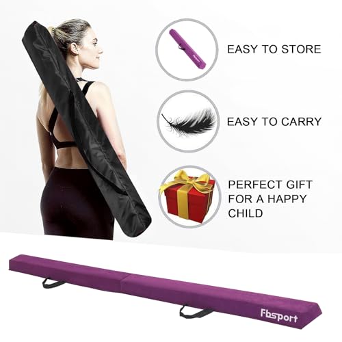 FBSPORT 8ft/9ft/9.5ft Balance Beam Folding Gymnastics Beam Foam Balance Floor Beam Equipment for Kids Adults, Suede Cover Anti Slip Base with Carry Bag for Home School Gym Training
