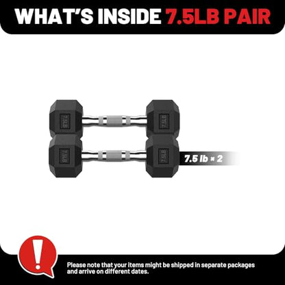PAPABABE HEX Dumbbell Set 2.5-125lb, Rubber Encased Home Gym Dumbbells, Exercise & Fitness Weights Dumbbells for Women & Men, Hand Weight for Strength Training - size: 7.5 lb, Pair, style: Chrome Handle