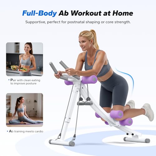 MERACH Ab Machine, Adjustable Dual Track Ab Trainer, Ab Workout Equipment - color: WHITE&PURPLE