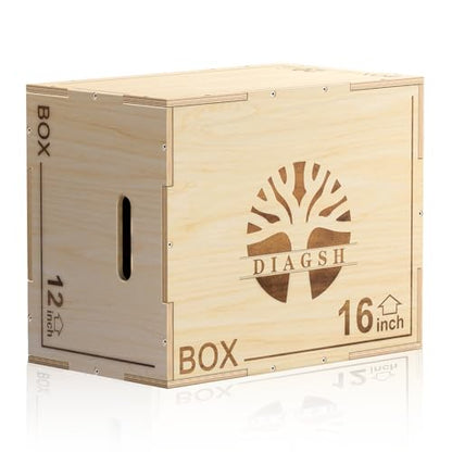 Plyo Box - 3-in-1 Wood Plyometric Jump Platform (16"x12"x8") for Home Gym Training - Ideal for Jumps, Squats & Conditioning-1 Piece - size: 20" x 16" x 12"