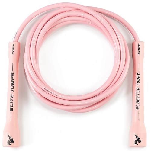 Elite Jumps Adjustable Jump Rope – 6mm PVC Training Rope for Fitness & Cardio | Indoor/Outdoor Skipping Rope with Unbreakable Handles, Non-Kinking Cord & Smooth Rotation for Boxing & Strength - color: Pastel Pink