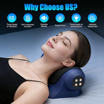 Neck Massager with Heat, Red Light & Vibration Adjustable, Heated Neck Stretcher with 3 Modes, Rechargeable Cervical Traction Device for Pain Relief & Muscle Relaxation, Gift for Women Men