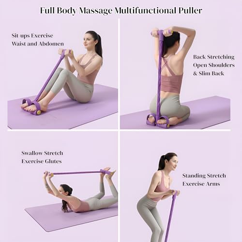 Pedal Resistance Bands with Handles, Upgrade Multi Function Pedal Training Band, 6-Tubes Natural Rubber Foot Pedal Resistance, Fitness Bands for Full Body, Abdomen, Waist, Arm, Leg(Purple)