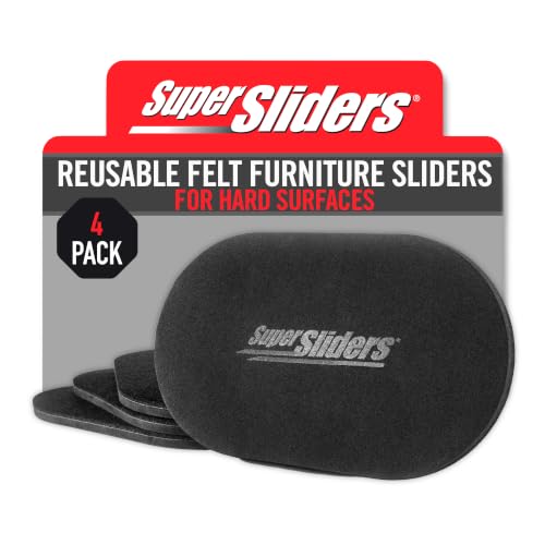 Super Sliders 5-3/4" x 9-1/2" XL Oval Reusable Felt Furniture Sliders for Hard Surfaces, Anti-Slip Protective Furniture Moving Pads for Beds, Sofas, Dressers, Set of 4, Black - color: Black, size: For Hard Surfaces - Pack of 4