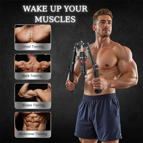 Chest Press Machine, Hydraulic Power Twister, Adjustable 22-440lbs, Hydraulic Power Arm Trainer Chest Workout, with AB Roller Wheels & Hooks, for Men Women