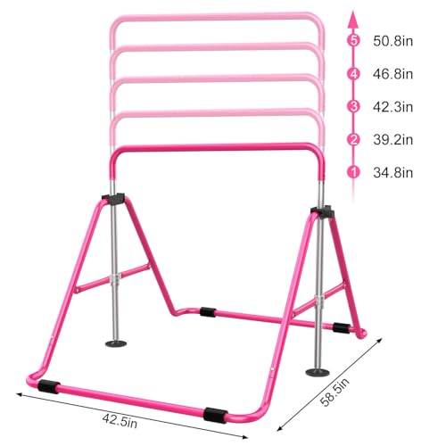 Expandable Gymnastics Bars, Adjustable Height Gymnastic Horizontal Bars, Children Folding Training Bar for Kids - color: Pink