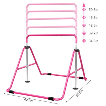 Expandable Gymnastics Bars, Adjustable Height Gymnastic Horizontal Bars, Children Folding Training Bar for Kids - color: Pink
