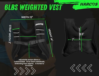 HARCOS Weighted Vest, 6lb/8lb/12lb/16lb/20lb/25lb/30lb Weight Vest with Reflective Stripe for Workout, Strength Training, Running, Fitness, Muscle Building, Weight Loss, Weightlifting - size: 6 lb