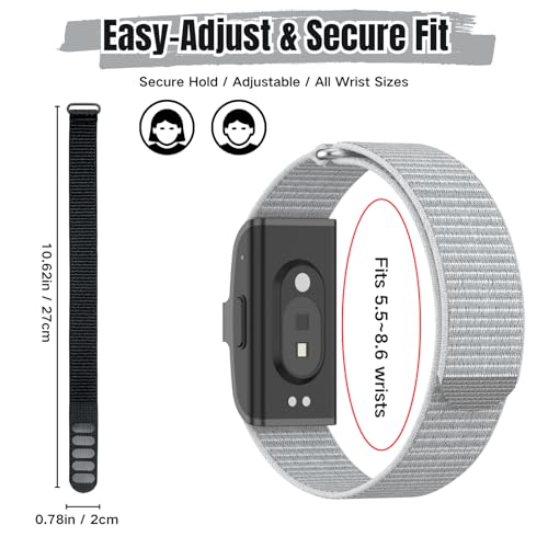 CAMTOVGCA Nylon Loop Compatible with Hume Band, Nylon Replacement Strap, Soft Adjustable Breathable Sport Wristband for Fitness Tracker - color: Grey