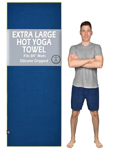 Hot Yoga Mat Towel Non Slip for Hot Yoga (72-84 inch Mats) Our Hot Yoga Towel Non Slip Silicone Dabs & Absorbent Microfiber Blend Gives You More Grip As You Drip! (Azuloro, XL - 84") - color: Azuloro- 84", size: XL - 84"