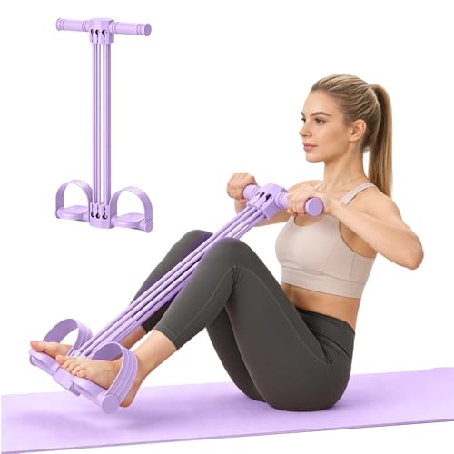 Pedal Resistance Bands with Handles, Upgrade 6-Tube Natural Rubber Foot Pedal Resistance Band for Multifunction Stretching Workout, Abdomen Waist Arms Legs Training - color: Purple