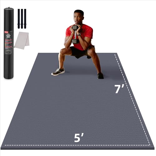 GymCope Large Exercise Mat for Home Workout,12‘x6’/10'x6'/9'x6'/8'x6'/7'x5'/6'x4' (7mm) Extra Thick Workout Mat, High-Density Gym Mat for Cardio, Jump Rope, MMA, Weights (Shoe-Friendly) - color: 7'*5'Dark Grey