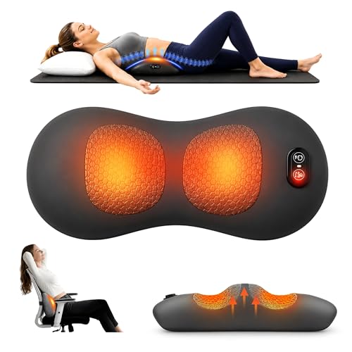 3-in-1 Electric Back Massager Pillow with Heat, Vibration & Traction, Ergonomic Lumbar Support Cushion with Memory Foam for Lower Back Comfort, Bed, Office Chair, Sofa & Car (Ash Gray)