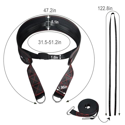 Sled Pulling Belt for Pulling Backwards: Adjustable Sled Belts for Resistance Training Strength Training & Agility Training with 2 Sled Pulling Straps & 4 Hooks
