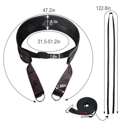 Sled Pulling Belt for Pulling Backwards: Adjustable Sled Belts for Resistance Training Strength Training & Agility Training with 2 Sled Pulling Straps & 4 Hooks