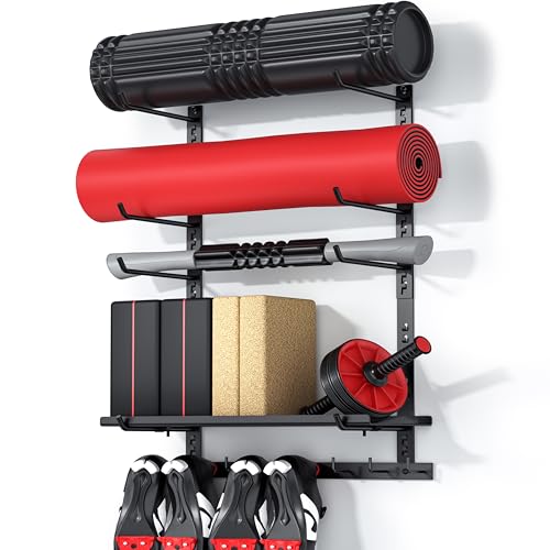 Home Gym Storage Shelf Only, Adjustable Gym Equipment Organizer Wall Mounted with 1 Board, Yoga Mat Holder, Storage Rack Compatible with Peloton Shoes & Mat, Shelf for Home Training Accessories - style: With 1 Board