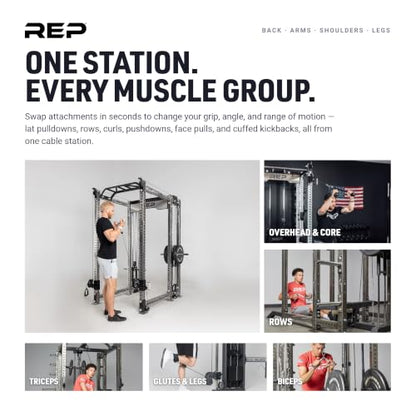 REP Fitness LAT Pulldown and Low Row Cable Machine Attachments and Functional Trainer Attachments – Curl Bar, D-Handle, Ankle Cuff, Tricep Rope, Sports Handle, Straight Bar, Row, Chinning Triangle - style: Open Rowing Attachment