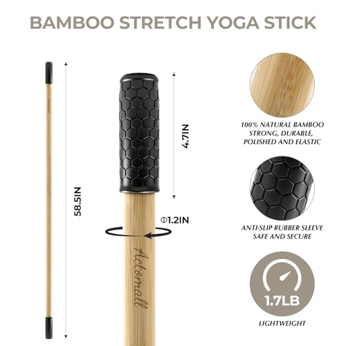 Yoga Stick for Home and Gym, Bamboo Yoga Exercise Stick for Full Range of Motion Including Stretching, Exercise, Physical Therapy and More, Perfect Posture Stick, Stretch Stick